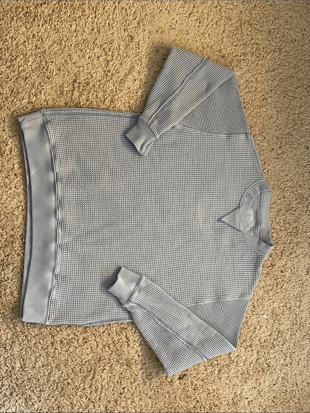 Aerie Classic Waffle-Knit Crewneck Pullover Sweatshirt in Baby Blue!